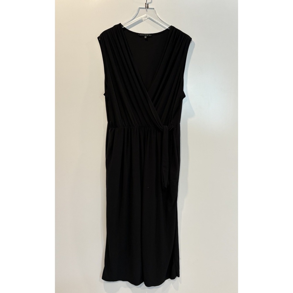 Tiana B Black Sleeveless Wrap Neck Jumpsuit Plus Size 3X Wide Leg Stretch Jersey